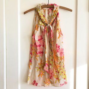 Retro Silk Tie Front Top